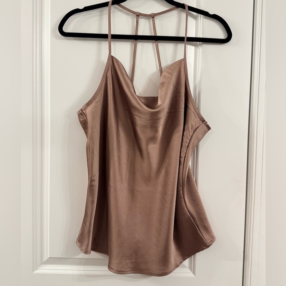 Pleione Tops - Pleione Satin feel Cowl Neck Camisole – Taupe/Champagne- (Medium)